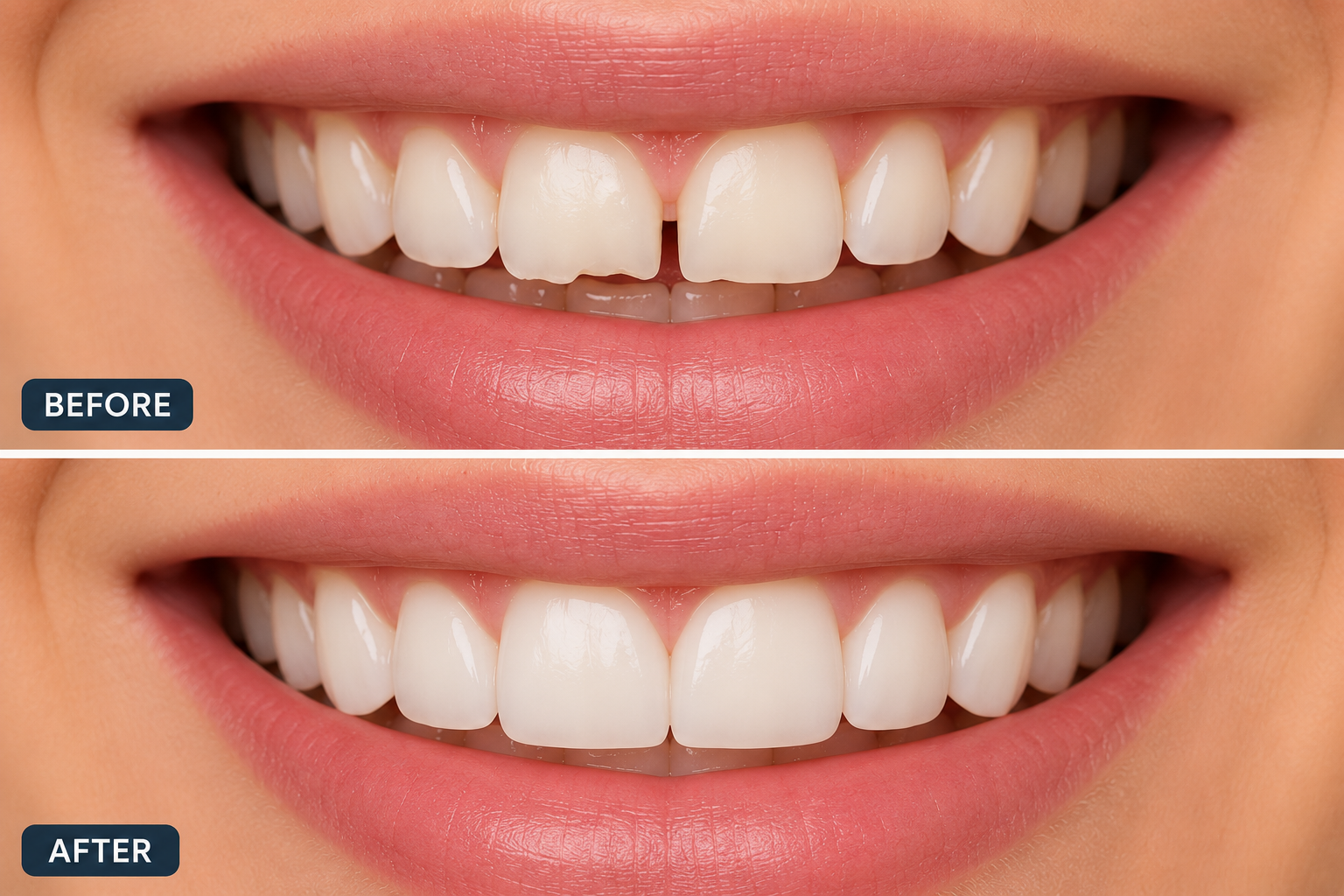 Smile makeover with porcelain veneers, Invisalign and dental implants at Beautiful Dental Smiles