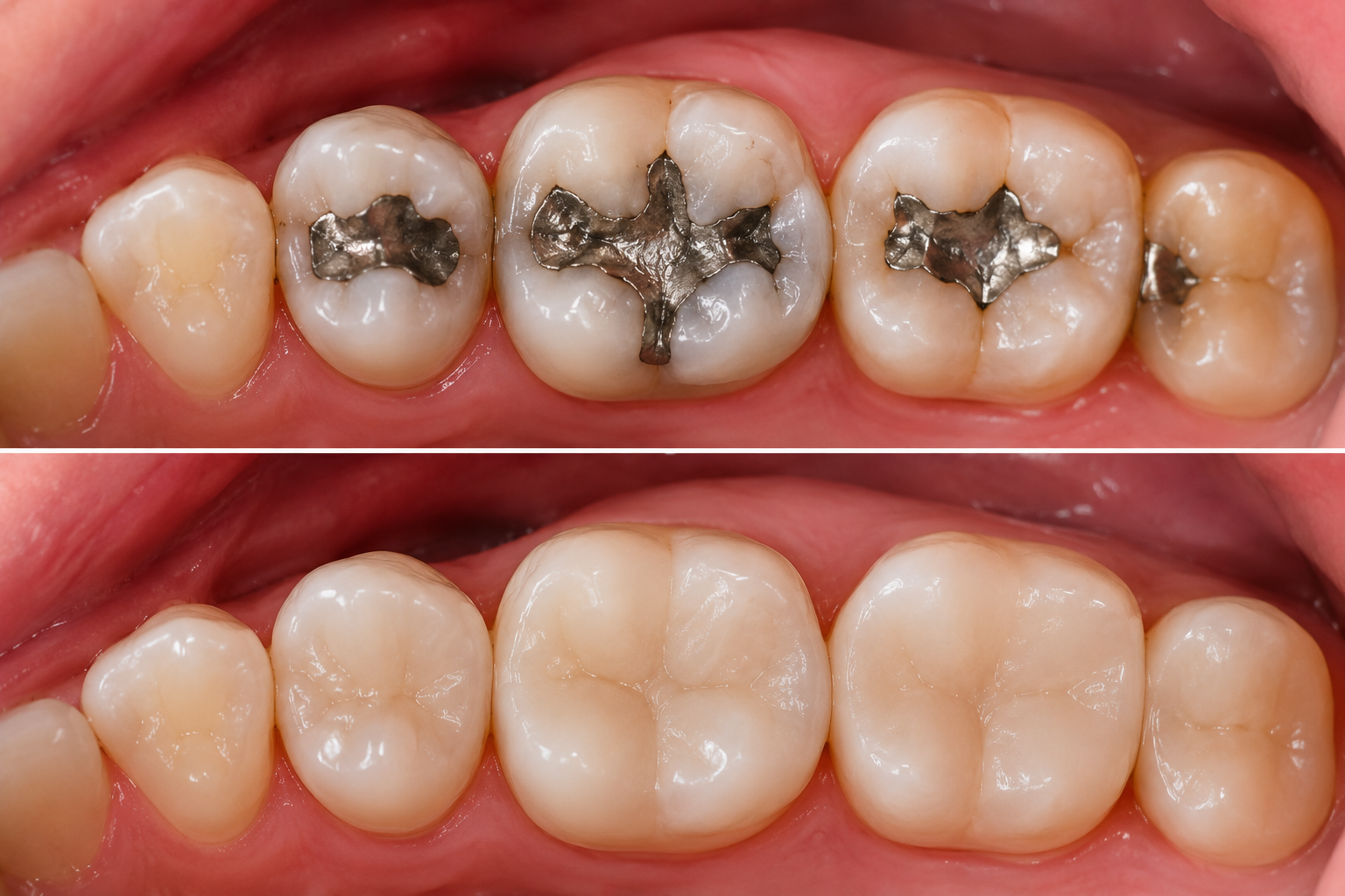 Amalgam filling replacement with a tooth-coloured restoration