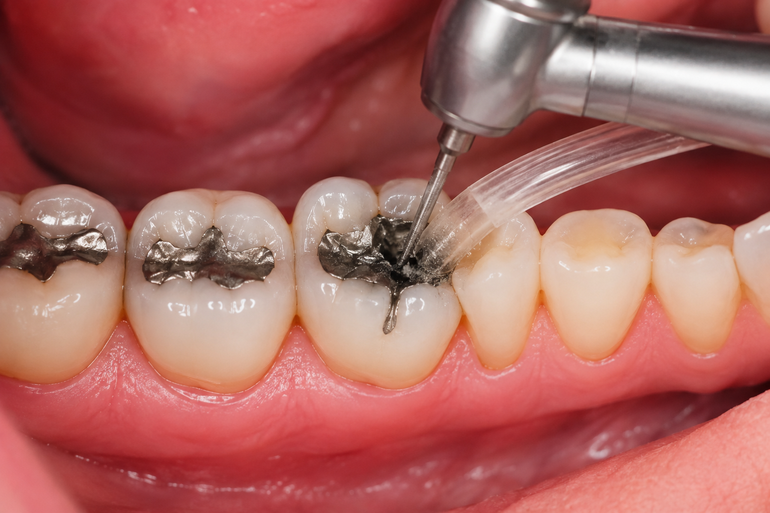Careful amalgam filling removal using a controlled dental technique